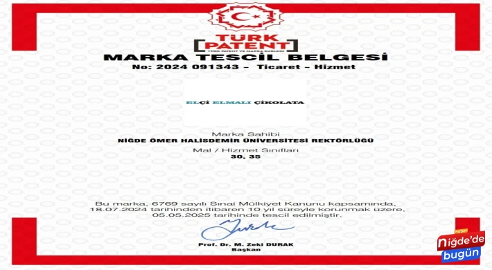 NÖHÜ’nün “Elçi Elmalı Çikolata” markası tescillendi