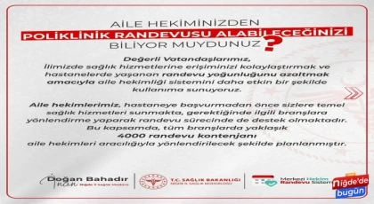 Niğde'de Randevu Yoğunluğuna Aile Hekimliğinden Çözüm